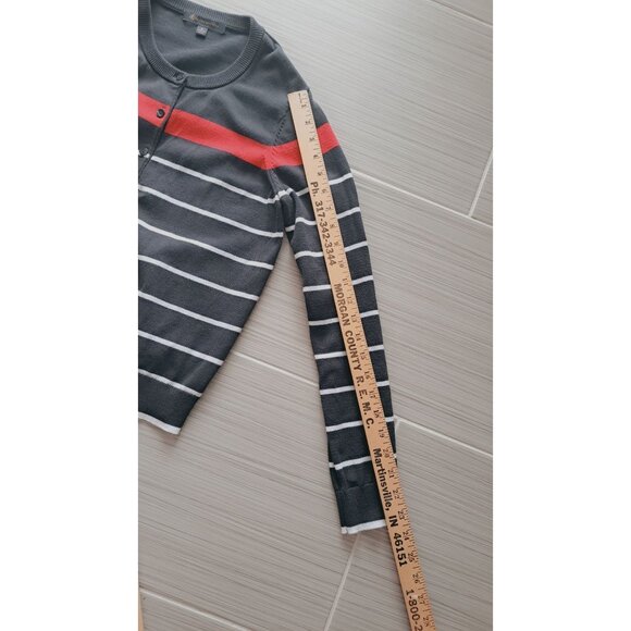 Brooks Brothers Cardigan Sweater Womens Black  Red Striped Cotton Med Minimalist - Picture 8 of 8